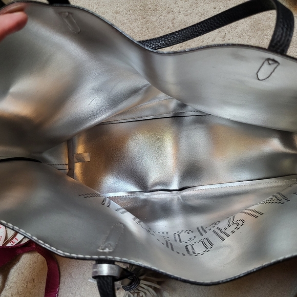 Victoria's Secret Black Faux Leather Tote with Tassel Charm - Picture 3 of 3